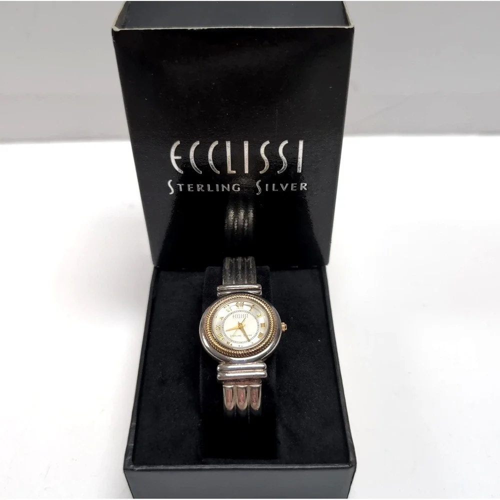 Ecclissi 55g Sterling Silver 925 Bracelet Watch Gold Rope Bezel New Battery Box